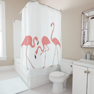 Pink Flamingos Tropical Birds Shower Curtain