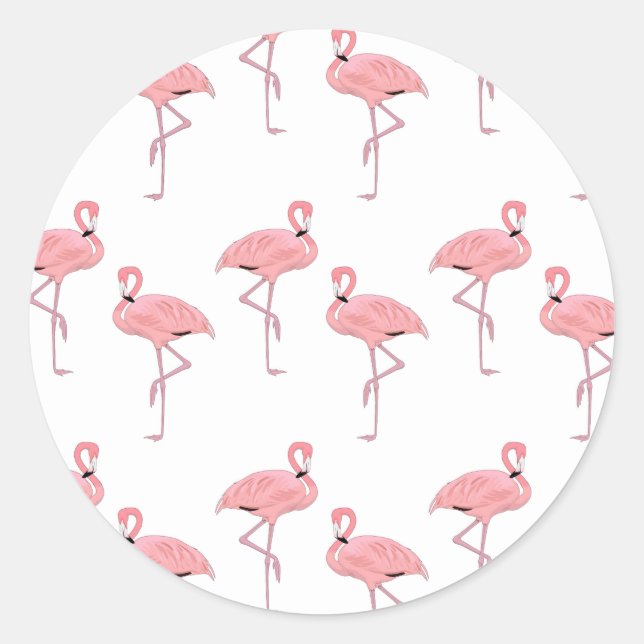 Pink Flamingos Tropical Coastal Beach Theme Classic Round Sticker (Front)