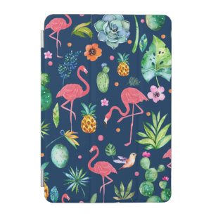 Pink Flamingos & Tropical Colourful Pattern iPad Mini Cover