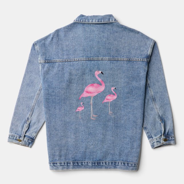 Pink Flamingos Tropical Cute Denim Jacket (Back)