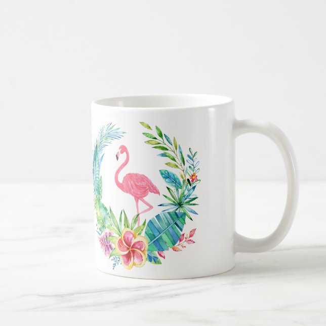 Pink Flamingos & Tropical Flowers Wreath Coffee Mug (Right)