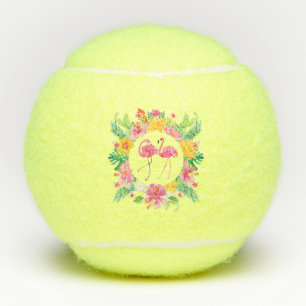 Pink Flamingos Tropical Flowers Wreath Tennis Balls