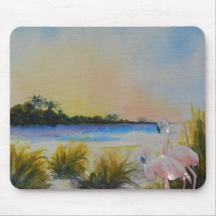 Pink Flamingos Tropical Island Mouse Mat