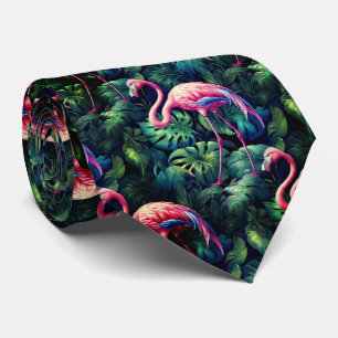Pink Flamingos Tropical Jungle Pattern Tie