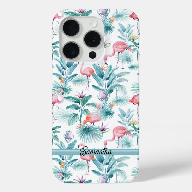 Pink flamingos tropical leaves pattern Case-Mate iPhone case (Back)