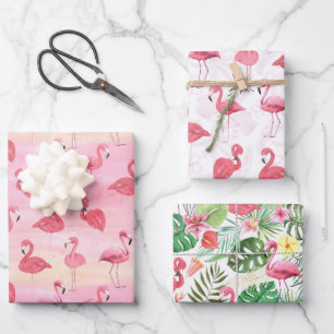 Pink Flamingos Tropical Leaves  Wrapping Paper Sheet