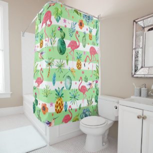 Pink Flamingos & Tropical Melody Pattern Shower Curtain