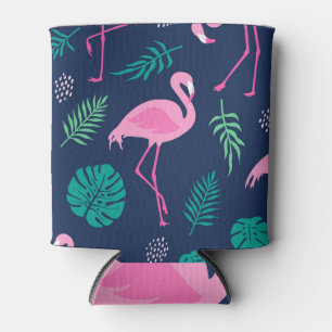 Pink flamingos, tropical palms, hand-drawn seamles can cooler