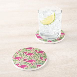 Pink Flamingos Tropical Pattern Coaster