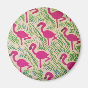 Pink Flamingos Tropical Pattern Magnet