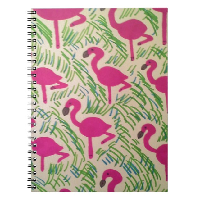 Pink Flamingos Tropical Pattern Notebook (Front)