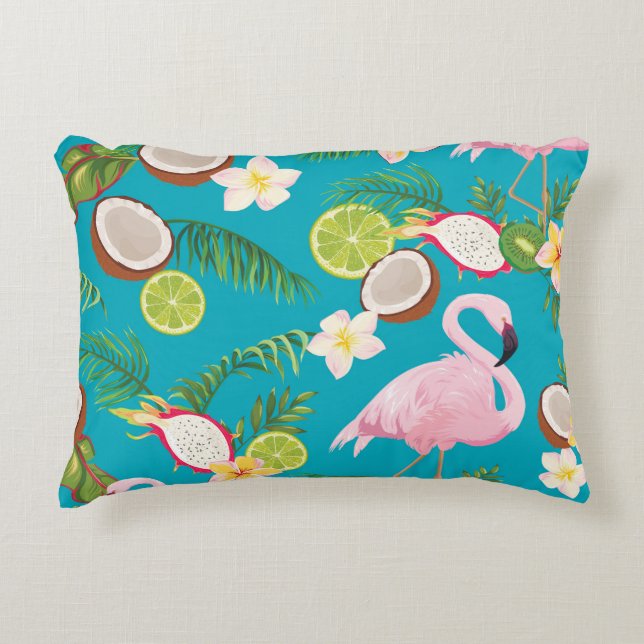 Pink Flamingos: Tropical Seamless Pattern Decorative Cushion (Front)