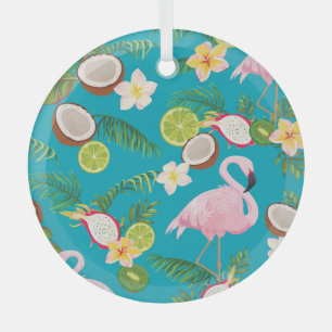 Pink Flamingos: Tropical Seamless Pattern Glass Tree Decoration