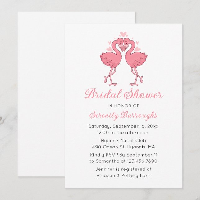 Pink Flamingos Tropical Summer Beach Bridal Shower Invitation (Front/Back)
