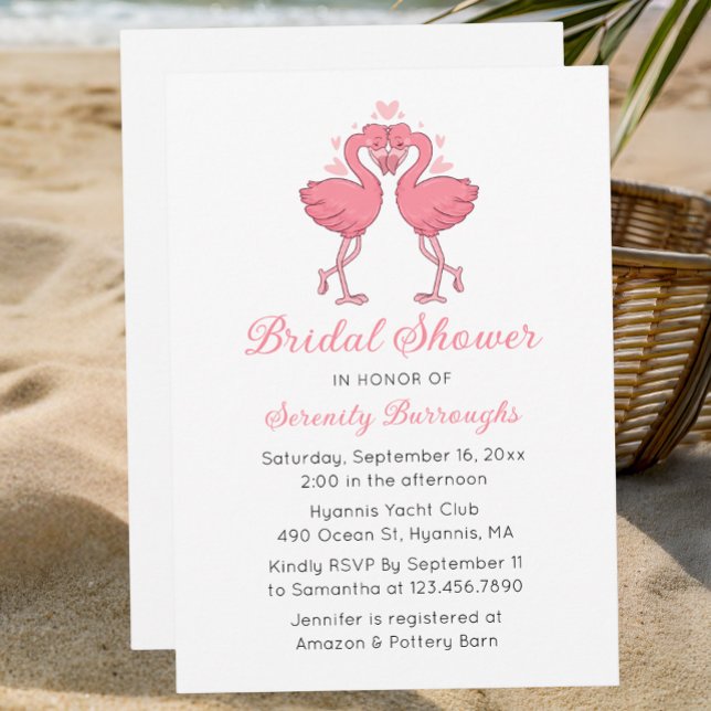 Pink Flamingos Tropical Summer Beach Bridal Shower Invitation (Creator Uploaded)