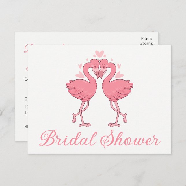  Pink Flamingos Tropical Summer Bridal Shower Invitation Postcard (Front/Back)
