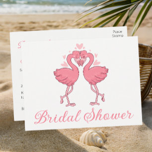  Pink Flamingos Tropical Summer Bridal Shower Invitation Postcard