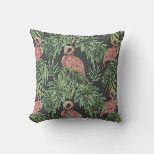 Pink flamingos, tropical vintage pattern. cushion