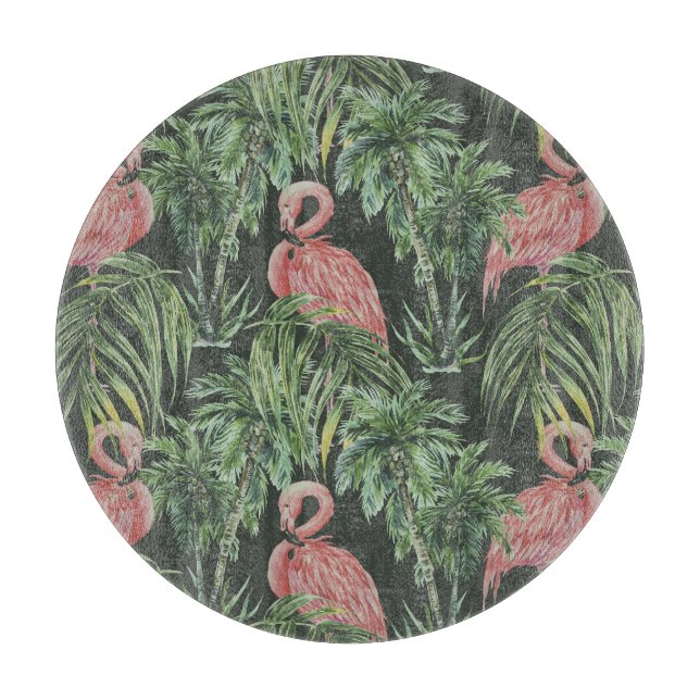 Pink flamingos, tropical vintage pattern. cutting board (Front)