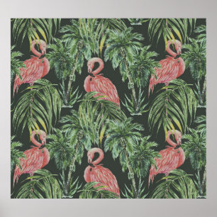 Pink flamingos, tropical vintage pattern. poster