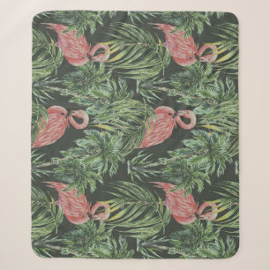 Pink flamingos, tropical vintage pattern. sherpa blanket