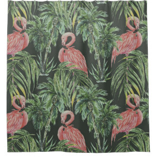 Pink flamingos, tropical vintage pattern. shower curtain