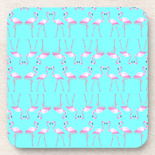 Pink Flamingos Turqouise Summer Beach Coaster