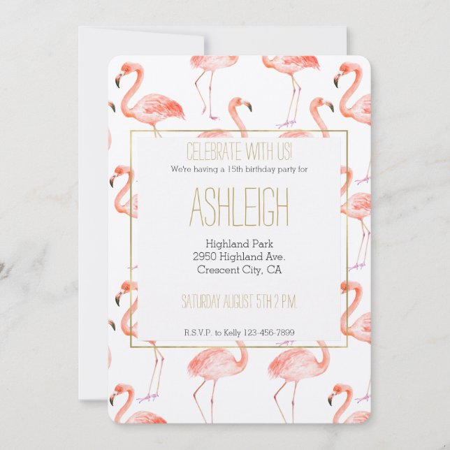 Pink Flamingos Watercolor Invitation (Front)