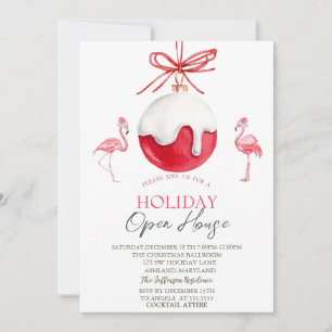 Pink Flamingos Watercolor Red Ball Open House Invitation