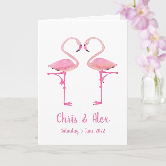 Pink flamingos wedding card (Orchid)