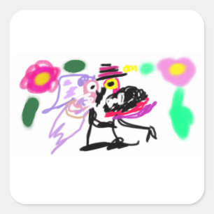 Pink flamingos wedding square sticker