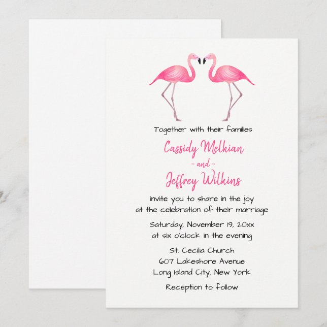 Pink Flamingos Wedding Tropical Summer Beach Invitation (Front/Back)