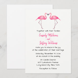 Pink Flamingos Wedding Tropical Summer Beach Invitation