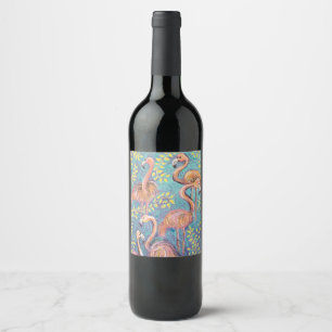 Pink flamingos wine label