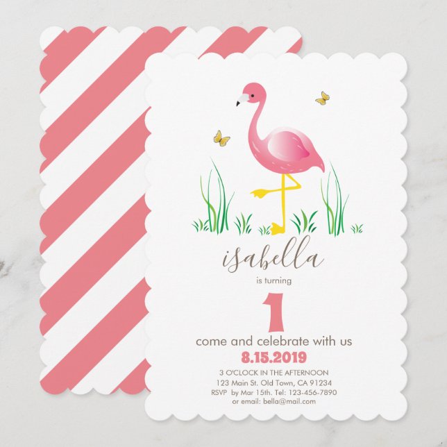 Pink Flamings Girl 1st Birthday Cards (Front/Back)