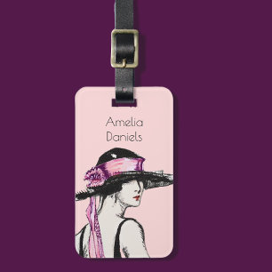 Pink Flapper Girl Personalised Luggage Tag