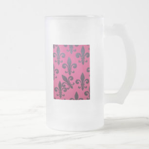 Pink Fleur De Lis Frosted Glass Beer Mug