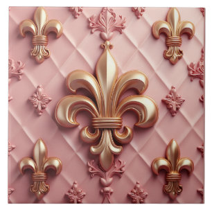 Pink Fleur De Lis large ceramic tile