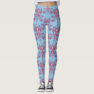 Pink Fleur de lis on sky blue women's Leggings
