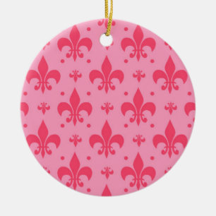 Pink Fleur-de-lis Pattern Design Ceramic Tree Decoration