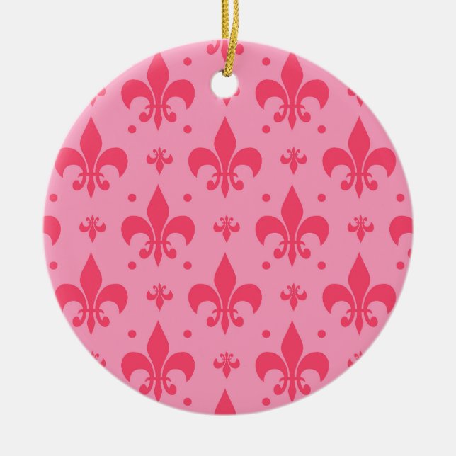 Pink Fleur-de-lis Pattern Design  Ceramic Tree Decoration (Front)