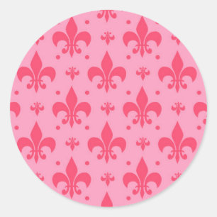 Pink Fleur-de-lis Pattern Design  Classic Round Sticker
