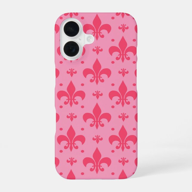 Pink Fleur-de-lis Pattern Design  iPhone 16 Case (Back)