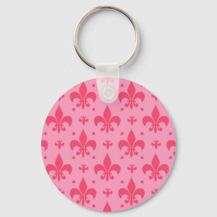 Pink Fleur-de-lis Pattern Design Key Ring