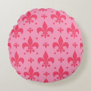 Pink Fleur-de-lis Pattern Design Round Cushion