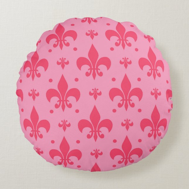 Pink Fleur-de-lis Pattern Design  Round Cushion (Front)