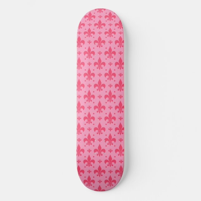 Pink Fleur-de-lis Pattern Design  Skateboard (Front)