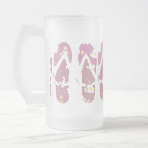 Pink Flip Flops Frosted Glass Beer Mug