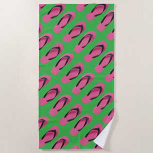 Pink Flip Flops Green  Beach Towel