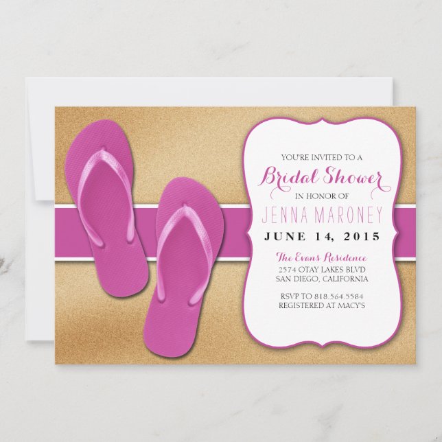 Pink Flip Flops in the Sand Bridal Shower Invite (Front)